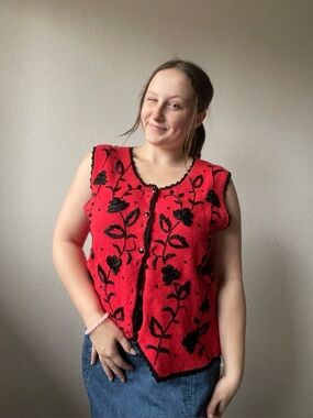 Vintage Floral Beaded Vest